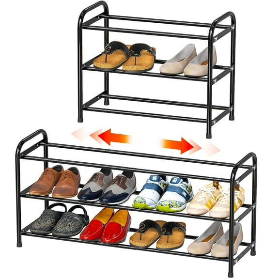 SUFAUY 3-Tier Expandable Shoe Rack, Black, Holds up to 12 Pairs of Shoes