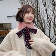 thumbnail image 3 of Women Winter Faux Rabbit Fur Collar Leopard Print Ribbon Tied Bow Scarf Warm, 3 of 6