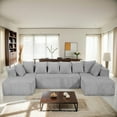thumbnail image 4 of Modular U-Shaped Sectional Sofa,130-inch 4-Seater Chaise Lounge with Reversible Design, Striped Corduroy Fabric in Gray – Customizable Living Room or Bedroom Couch, Freely Configurable Layout 61139, 4 of 12