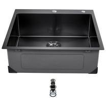 VEVOR 25 inch Kitchen Sink Workstation, 304 Stainless Steel Top Mount Sinks, Drop-In Single Bowl Farmhouse Basin with Accessories, Household Dishwasher Sinks for RV, Prep Kitchen, and Bar (Black)