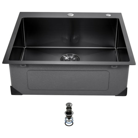 VEVOR 25 inch Kitchen Sink Workstation, 304 Stainless Steel Top Mount Sinks, Drop-In Single Bowl Farmhouse Basin with Accessories, Household Dishwasher Sinks for RV, Prep Kitchen, and Bar (Black)
