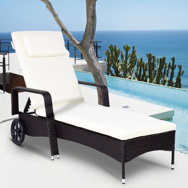 Patiojoy Adjustable Wicker Patio Lounge Outdoor Rattan Cushioned Recliner