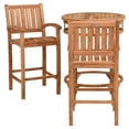 thumbnail image 3 of 3 Piece Teak Wood Bistro Outdoor Patio Bar Set Including 32" Round Orleans Bar Table and 2 Abacho Barstools with Arms, 3 of 6