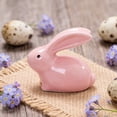 thumbnail image 4 of Ceramic Rabbit Figurine Ornament for Easter Tabletop or Shelf Decoration in Pink, 4 of 6