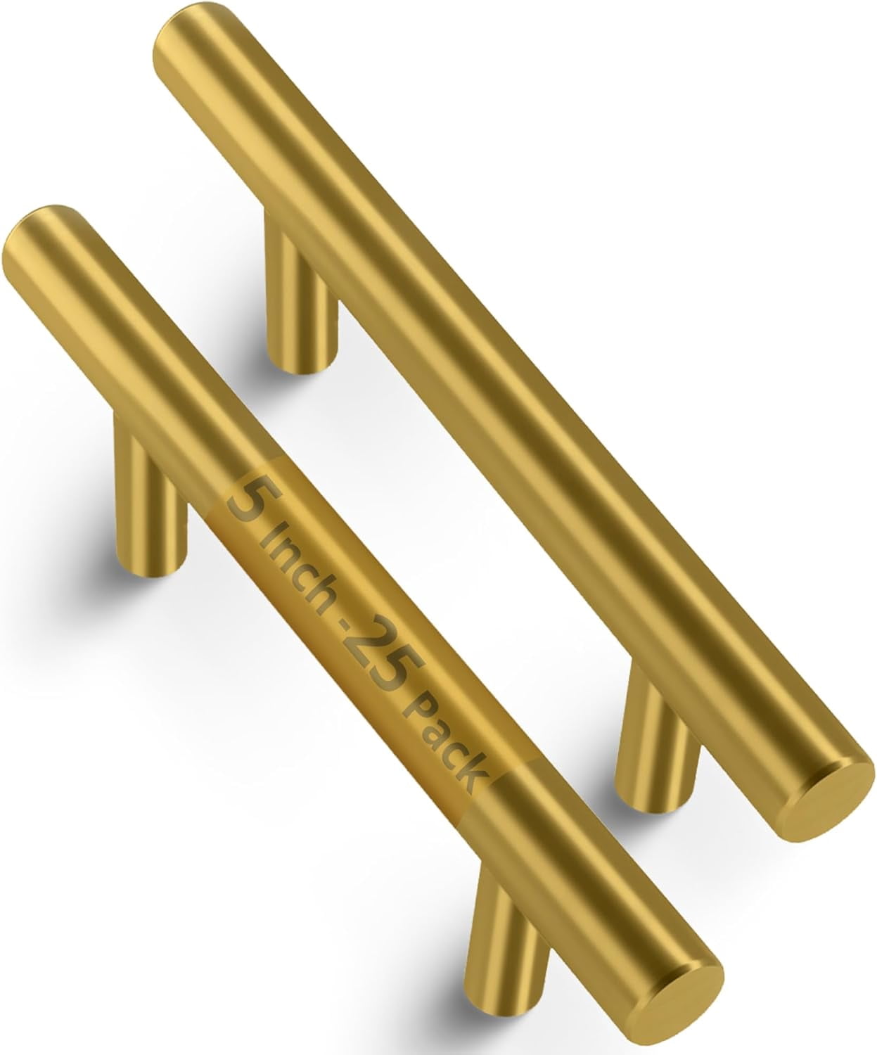 Mega Handles / Cabinet Pulls 5 Inch / Stainless Steel Cabinet Handle Pulls / Satin Brass / 25 pack
