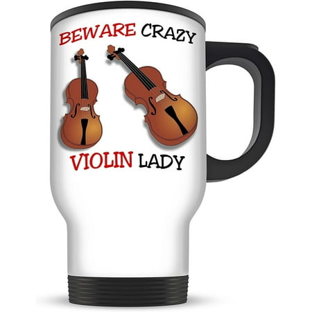 

14oz Beware Crazy Violin Lady Aluminium Travel Mug for Hot Drinks