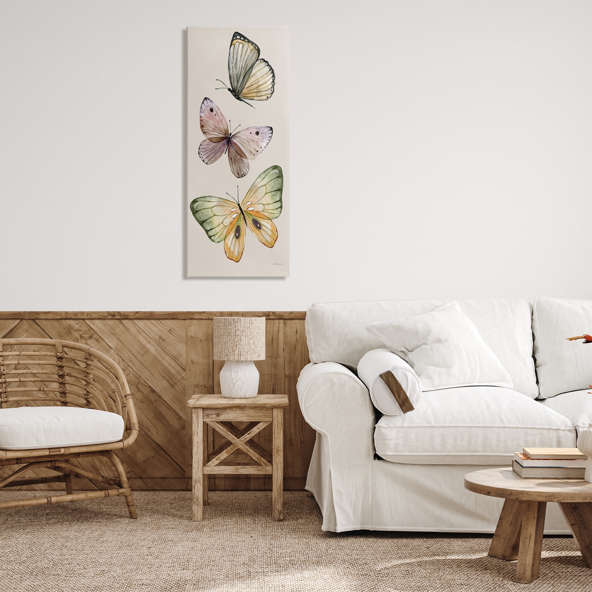 Stupell Industries Fluttering Butterfly Trio Animals & Insects Painting Gallery Wrapped Canvas Art Print Wall Art, 20 x 48