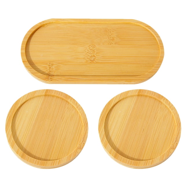 Miangastore 3pcs Flowerpot Saucers Bamboo Brown Water Collection Plant Owners