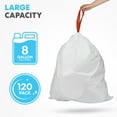 thumbnail image 2 of 8 Gallon Drawstring Trash Bags, Code A, 120 Pack – Tall Kitchen Garbage Bags, Custom Made with Premium Materials (White), 2 of 4