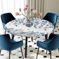 thumbnail image 5 of Elastic Fitted Round Tablecloth, Blue Coastal Starfish Waterproof Stretch Table Cover for 55"-60" Tables, Beach Nautical Shell Eucalyptus Summer Washable Outdoor Tablecloths for Patio, Picnic, 5 of 9