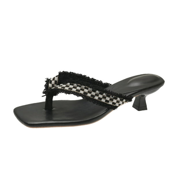 Amzcrzy Zapatos de mujer,Zapatos de mujer,Zapatillas de mujer, Sandalias de playa con punta cuadrada y tacón medio fino con diseño de espiga para mujer Sandalias Mujer Zapatillas De Casa