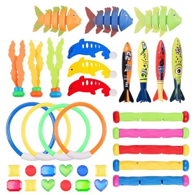 B Ocean Theme Dive Toy Collection For Kids Pool Games, Sea Creature Treasure Hunt Aquatic Play With 34 Pieces