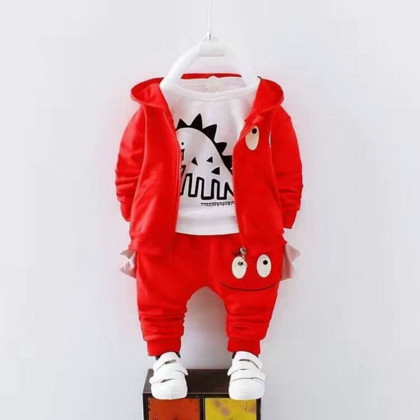 3PCS Baby Boys Conjuntos de ropa Ropa para niños Chaquetas para niñas Abrigo + Niños Camiseta de manga larga + Pantalones deportivos Trajes Pantalones para niños pequeños80-S (65-75 CM) Gao Jinjia LED