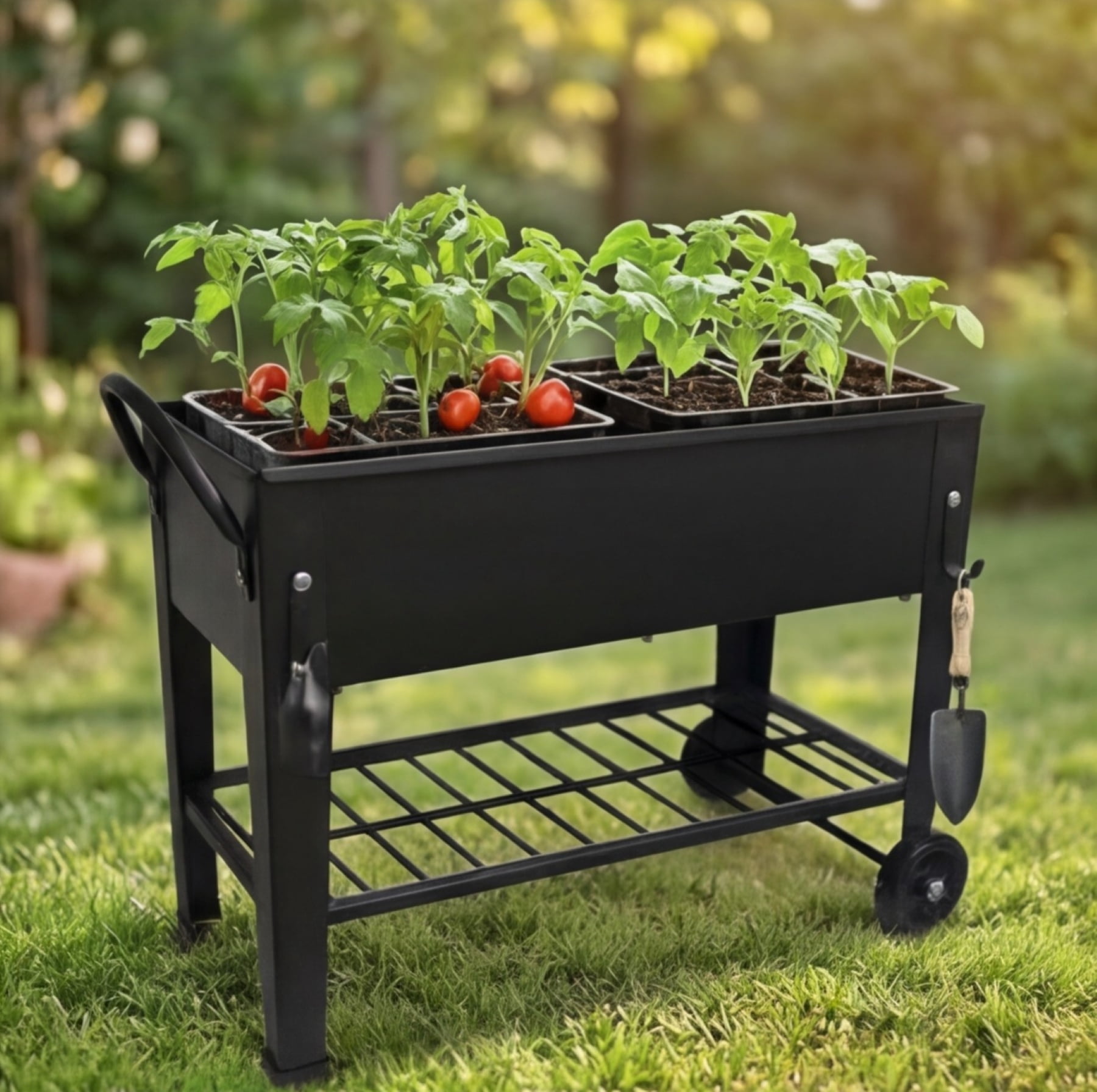 Large Planter Raised Beds with Legs Outdoor Metal Planter Box on Wheels Elevated Garden Bed for Vegetables Flower Herb Patio 40x 11 x 31.5 in