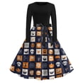 thumbnail image 2 of Halloween Dresses for Women Candy Spider Long Sleeve 1950s Cocktail Fall Dresses Crew Neck Hepburn Funny Retro Tea Length Dress with Belt 2XL, 2 of 5