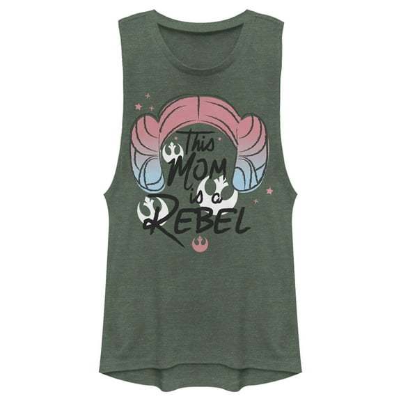 Junior's Star Wars: A New Hope Mother's Day Leia Rebel Mom Festival Muscle Graphic Tee Pine Green Heather X Large