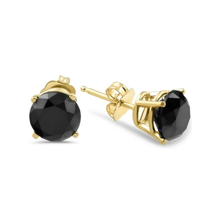 3 TCW 14k Yellow Gold Round Black Diamond Stud Earrings Treated