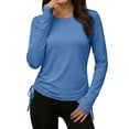 thumbnail image 4 of Feancey Womens Rash Guard Sun Shirt UV Protection Long Sleeve Workout Tops Side Ruched Drawstring Athletic T-Shirts for Surfing with Thumb Holes Blue XL, 4 of 9