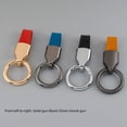 thumbnail image 3 of Llavero de piel de vaca esmerilada con colgante de metal para coche, llavero de cuero de color liso, 3 of 6