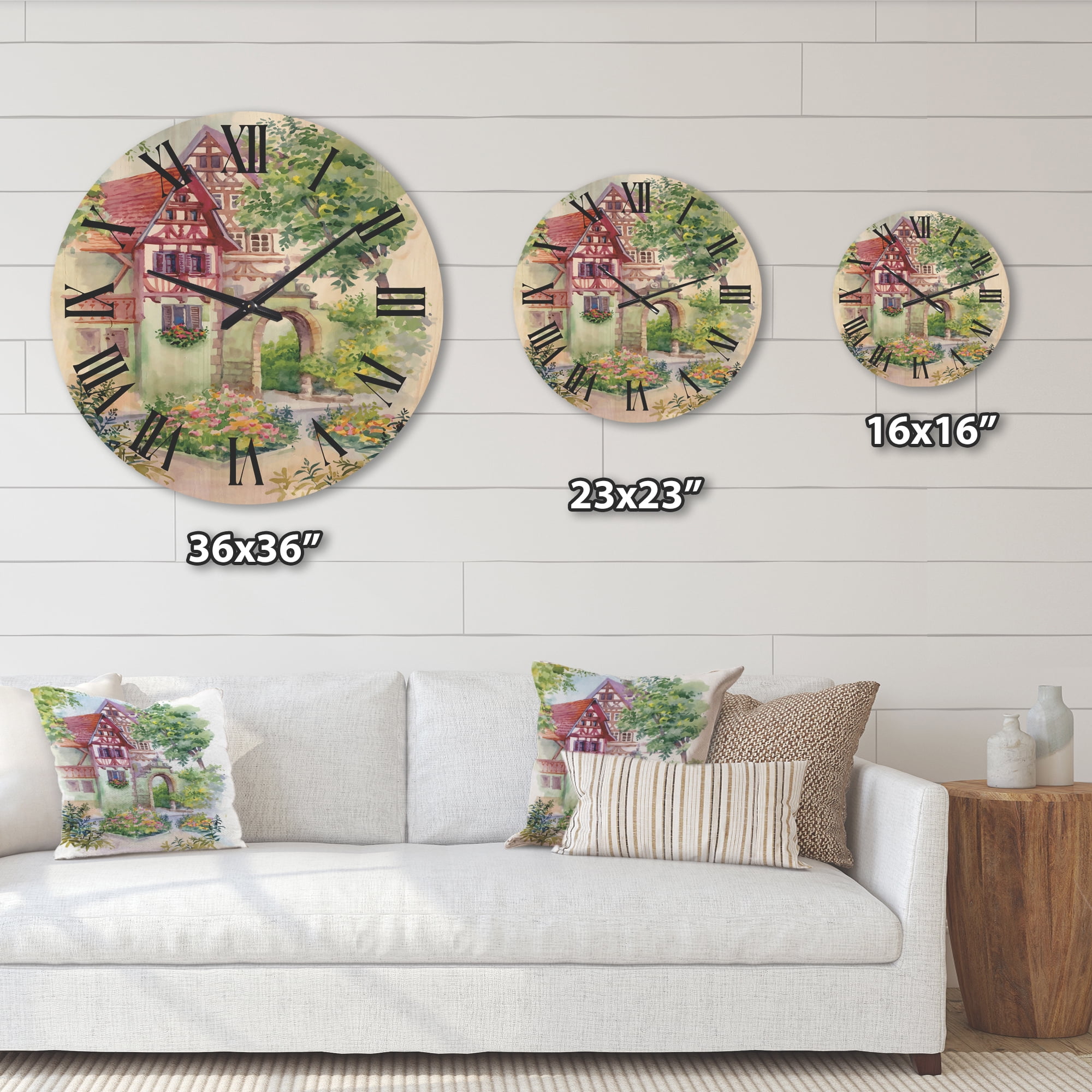 Designart 'Red Rustic House In The Country Side Landscape' Traditional Wood Wall Clock