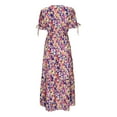 thumbnail image 5 of Womens Floral Summer Dress Casual Wrap V Neck Short Sleeve Belted Beach Bohemian Maxi Dress, 5 of 8