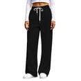 thumbnail image 3 of Liuinsasek Women's Waffle Pattern Wide Leg Pants Fashion Casual Solid Color Drawstring Elastic Waist Comfy Loose Lounge Pants Winter style with Pockets, 3 of 8