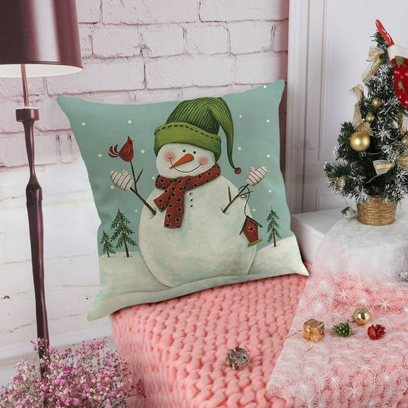 Christmas Pillow Covers 18x18 Inch Snowman Deer Green and red Throw Pillow Covers Farmhouse Xmas Winter Pillowcase Home Decor Living Room House Decorative Cushion Case for Sofa Couch