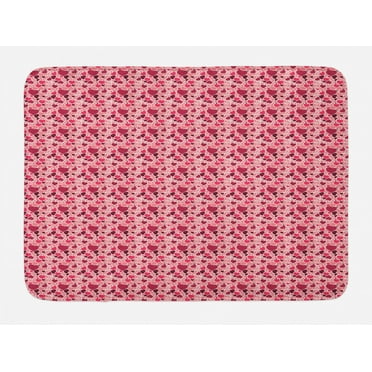 Romantic Bath Mat, Valentines Day Pattern with Heart Shapes in Gradient Pastel Love, Plush Bathroom Decor Mat with Non Slip Backing, 29.5" X 17.5", Coral Maroon and Magenta, by Ambesonne