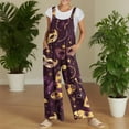 thumbnail image 4 of Fgvctg Womens Mardi Gras Jumpsuits Sleeveless Carnival Party Spaghetti Straps Overall Comfy Wide Leg Pant Mask Print Bib Overalls Rompers Sprimg Pant With Pockets Light Purple XXL, 4 of 6