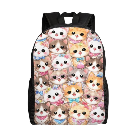 Cute Cat Lovers Backpack Full Front Print Travel Laptop Bag for Men and Women