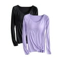 thumbnail image 2 of Aboser 2 Pack Long Sleeve Shirts for Women with Built in Bras Wireless Cotton Modal Tops Plus Size Scoop Neck Basic Shirt Solid Color Casual Layering Tshirts, 2 of 3