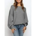 thumbnail image 2 of Women'S Oversized Crewneck Sweater Batwing Puff Long Sleeve Cable Slouchy Pullover Jumper Tops Grey L, 2 of 4