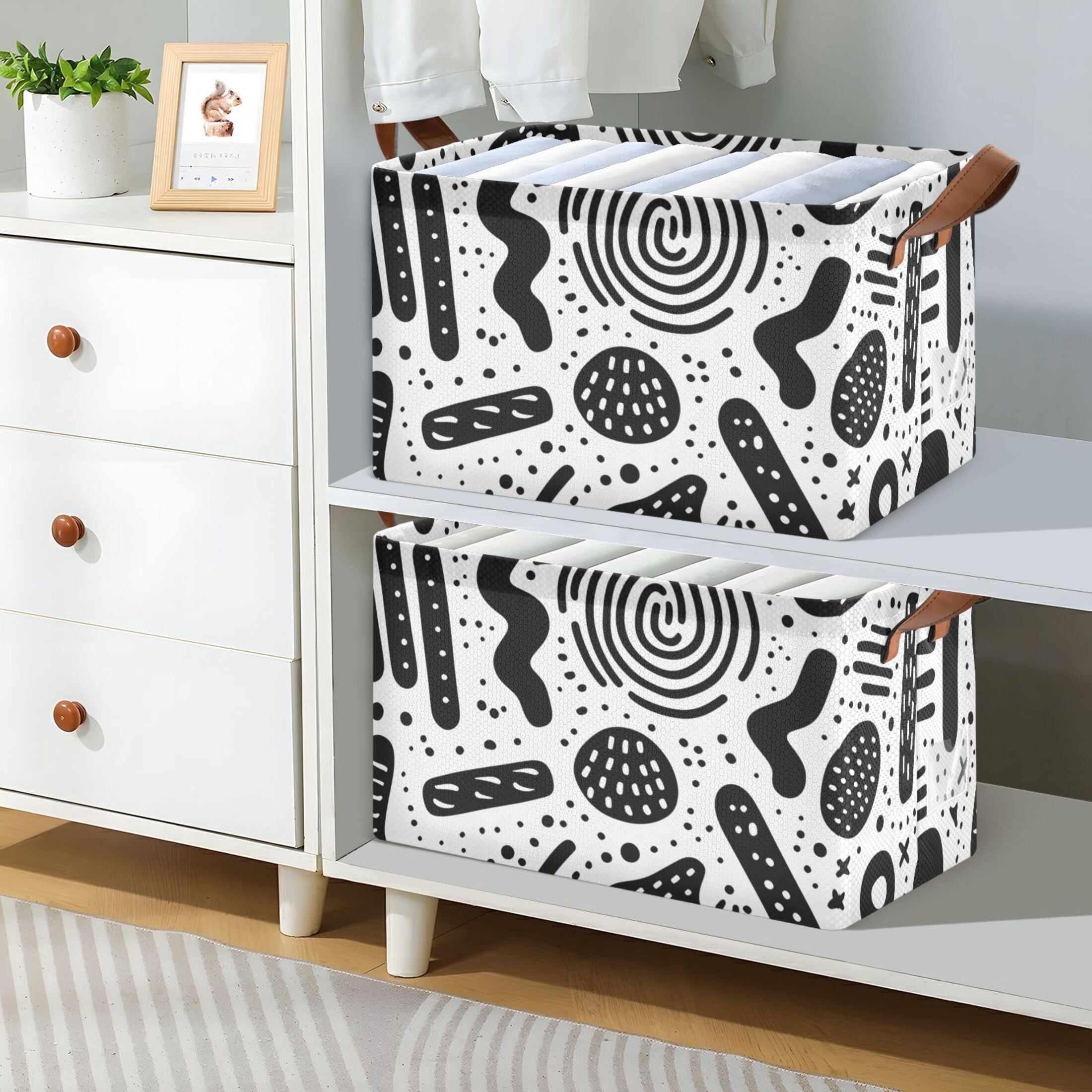 Ryvnso Black Graffiti on White Storage Bins Large Basket Foldable Cube Toys Organizer with Handles 2 PCs