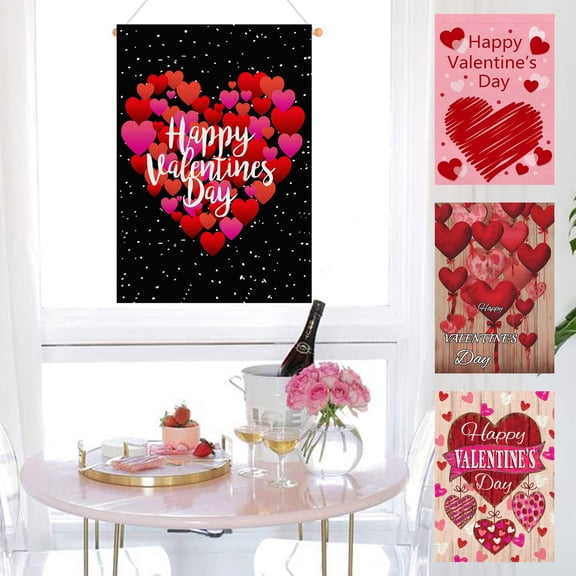 Valentines Day Garden Flag 17.7x11.13 Inches Verticals Double Sided Pink Love Heart Patio Flag Linen Banners Suitable For Anniversary Wedding Farmhouses Yard Outdoor Decoration