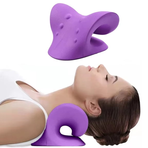 Neck and Shoulder Relaxer, Cervical Traction Device for TMJ Pain Relief and Cervical Spine Alignment, Chiropractic Pillow Neck Stretcher (purple)