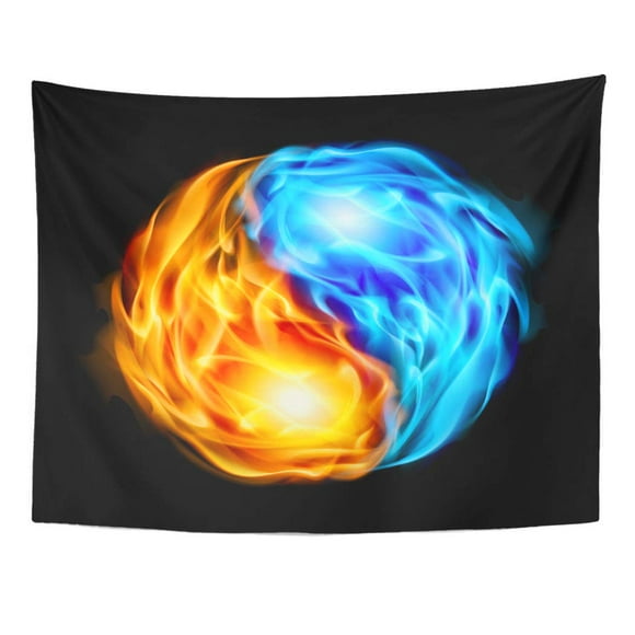 JSDART Yellow Flame Symbol Yin and Yang The in Form Red Blue Fire Abstract Wall Art Hanging Tapestry Home Decor for Living Room Bedroom Dorm 51x60 inch