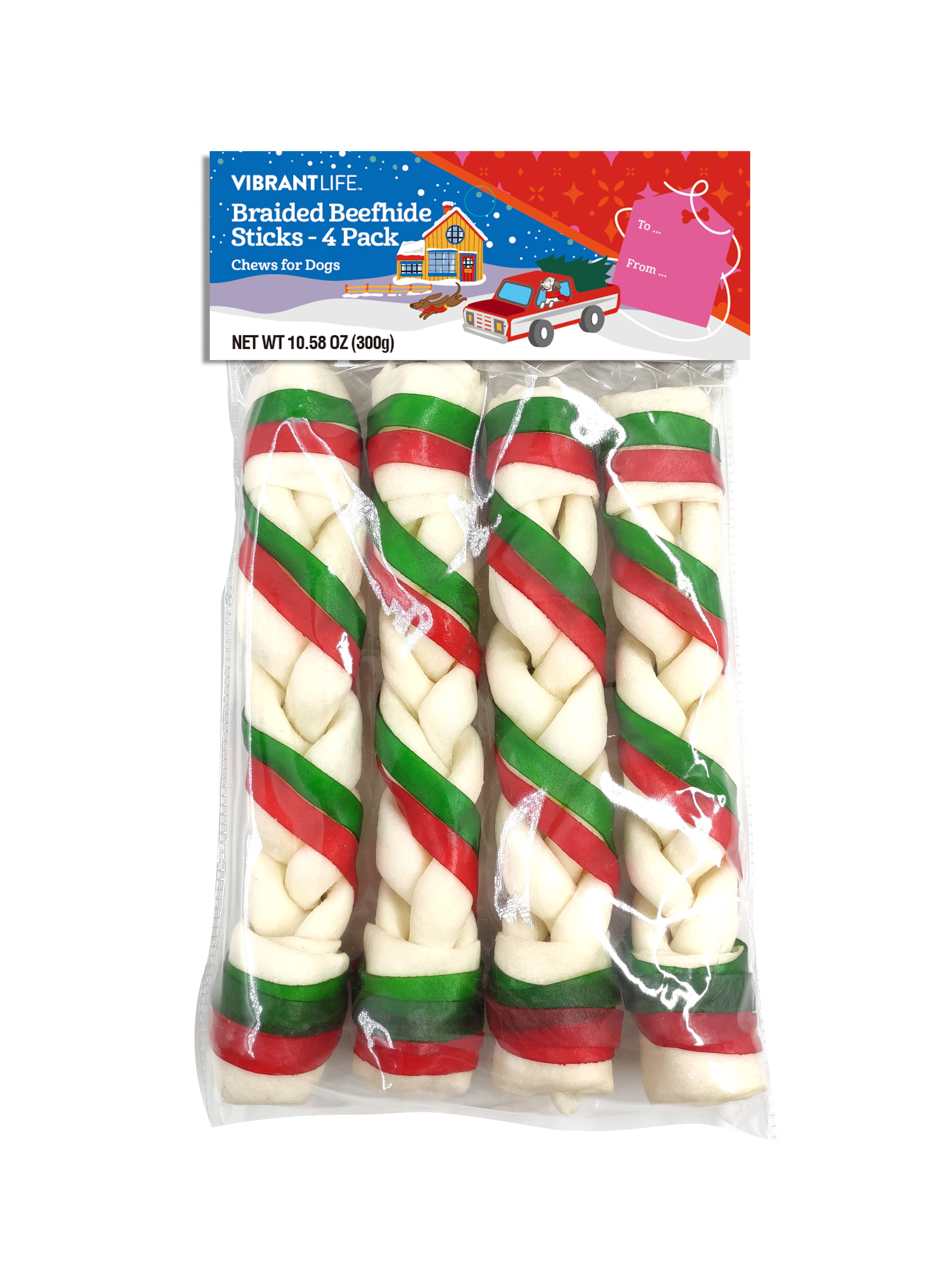 Vibrant Life Braided Rawhide Sticks, Holiday Chews for Dogs, 10.58 oz