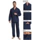 thumbnail image 2 of Apparonia Conjunto de Pijamas para Hombre de Algodón con Cuello con Muesca Pijamas para Hombre de Manga Larga Ropa de Dormir para Hombre con Bolsillos y Frente Fly Rayas Azul Oscuro S, 2 of 7