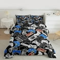 thumbnail image 2 of jejeloiu Retro Console Game Full Size Comforter Sets,Teens Video Game Bedding Comforter Set,Blue Gray Gamepad Bedding Sets For Boys Teens,Super Cozy Room Decor Reversible,3 Pieces, 2 of 8