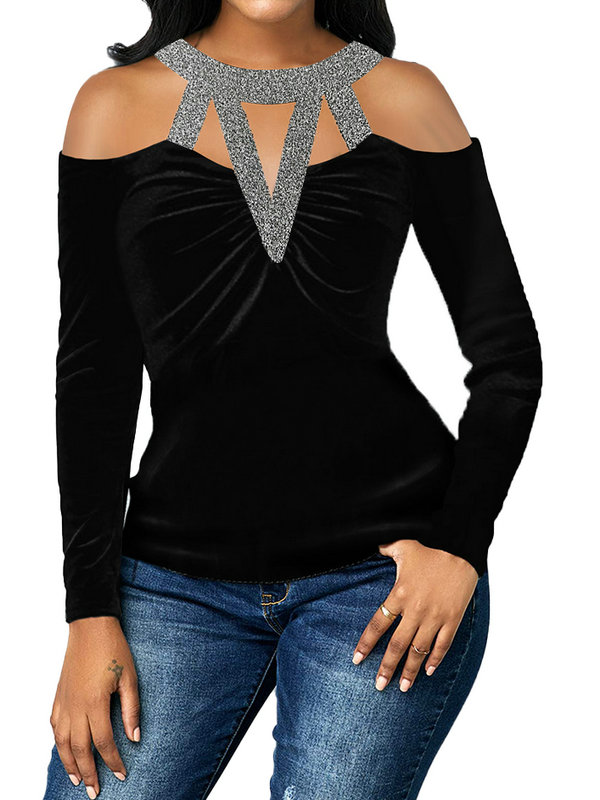 cold shoulder glitter tops