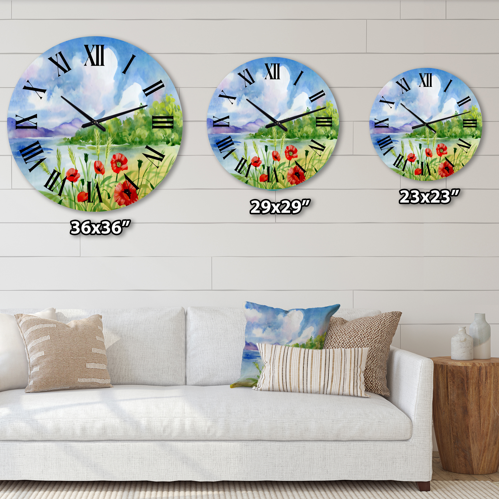 Designart Red Tulips On The Bank Near A Mountain River' 1 in Wall Clock