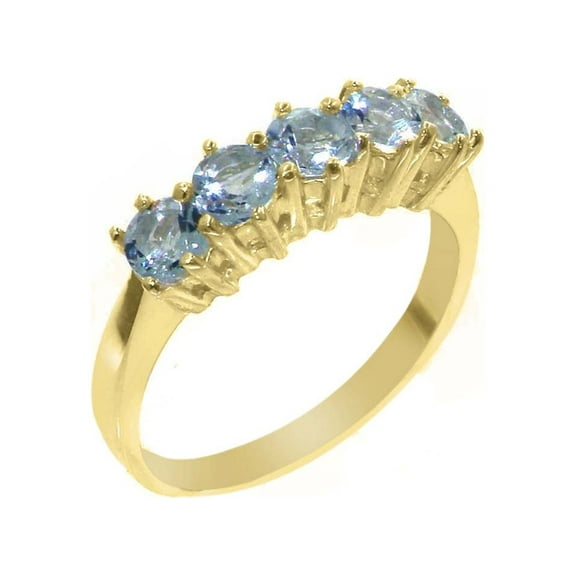 LBG British Made 10k Yellow Gold Natural Aquamarine Ladies Eternity Ring - 33 size options - Size 10