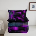thumbnail image 4 of YST Neon Purple and Black King Comforter Set for Girls Boys,3D Checkered Geometric Bedding Set,Abstract Square Grid Comforter Set Breathable Soft,Glowing Geometry Quilt Bed Set 3Pcs, 4 of 5
