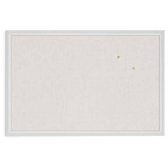Farmhouse Linen Bulletin Board, 30"x20", White Wood Style Frame, Includes Push Pins 30"x20" Natural Linen