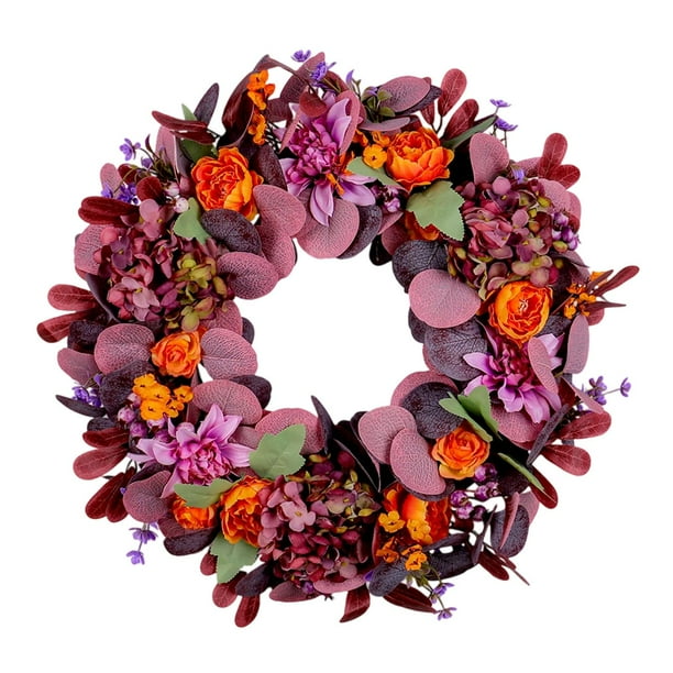 Corona de otoño para colgar en pared, decoración floral decorativa de 45 cm para puerta de entrada, fiesta al libre, porche, de