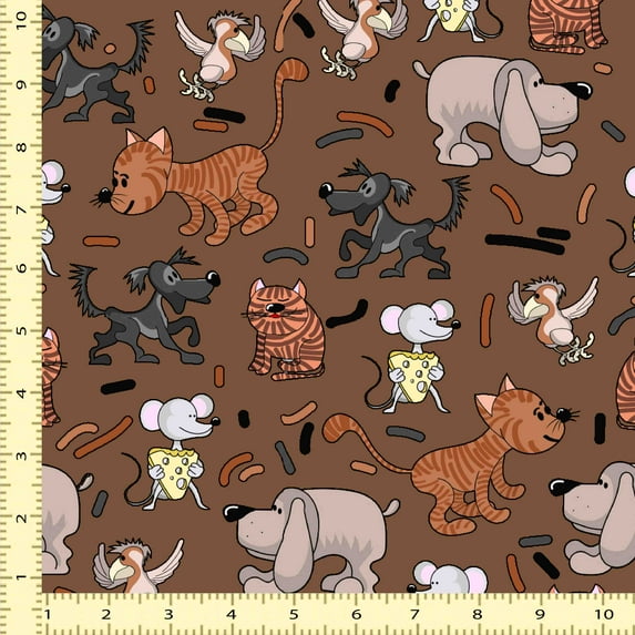 eloria Animals Cotton Fabric Squares Sewing Supplies Printed Fabric for , 1 Yard, Brown