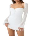 thumbnail image 1 of PENGXIANG Robe Moulante Mini pour Femmes Col Halter Découpe Froncée Robe Courte Manches Longues Soirée Clubwear Blanc S, 1 of 2