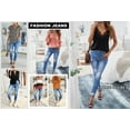 thumbnail image 4 of Chase Secret Women's Ripped Boyfriend Straight Jeans Hole Denim Jeans Petite, 4 of 7