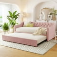 thumbnail image 3 of Bed Frame Twin Size Upholstered daybed with Pop Up Trundle, Pink, 3 of 8