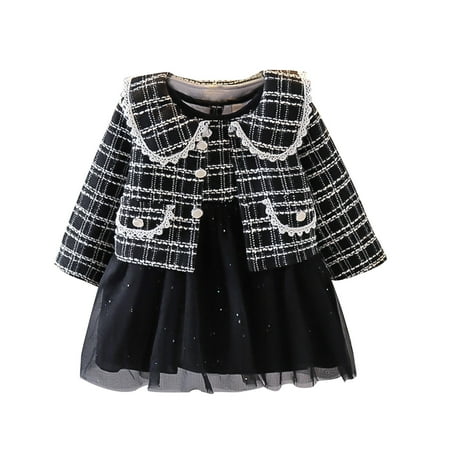 

Sodopo Princess Dress 2 Piece Baby Girls Summer Dress with Coat Toddler Kids Sleeveless Plaid Dress and Long Sleeve Jacket Coat Top Party Dress